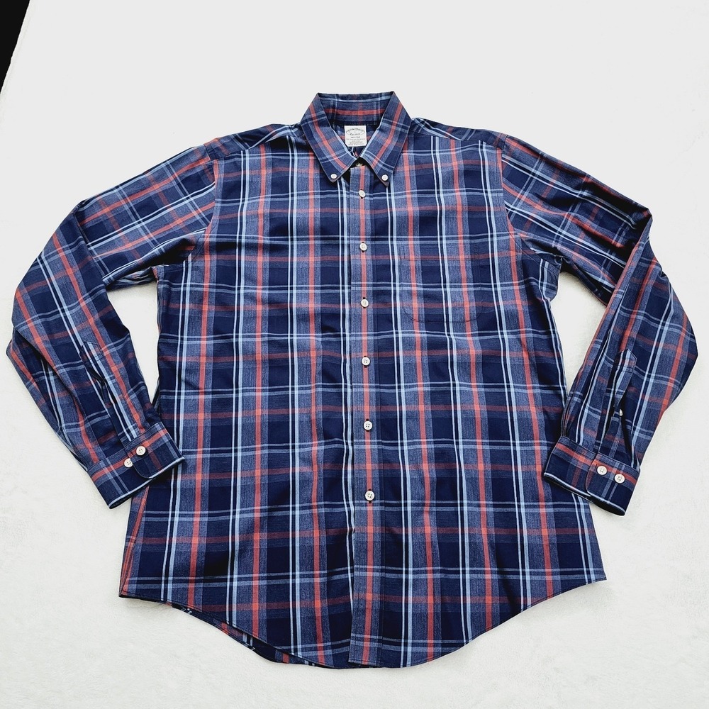 Brooks Brothers 1818 Regent Fit Plaid Mens Large Blue Red Preppy Classic‎ - Picture 2 of 6